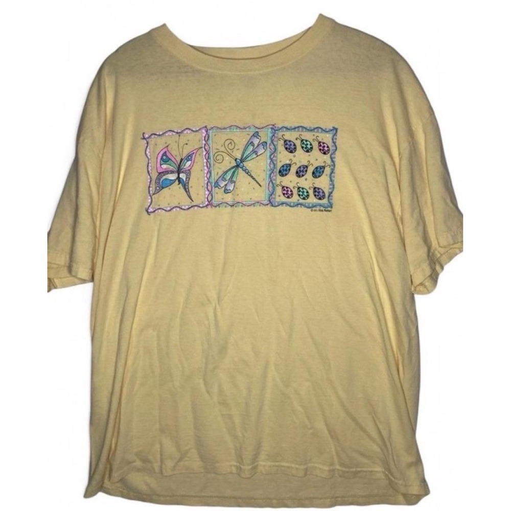 Vintage 2001 Vicki Melhart Butterfly Shirt Yellow Womens XL Y2K Tee Art